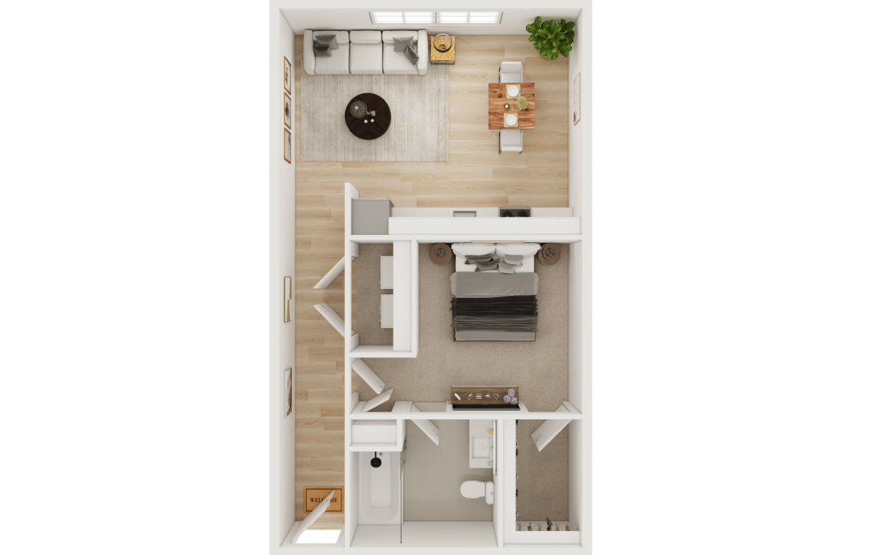 A1 - 1 bedroom floorplan layout with 1 bathroom and 503 square feet