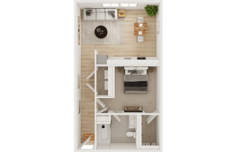 A1 - 1 bedroom floor plan layout with 1 bathroom and 503 square feet