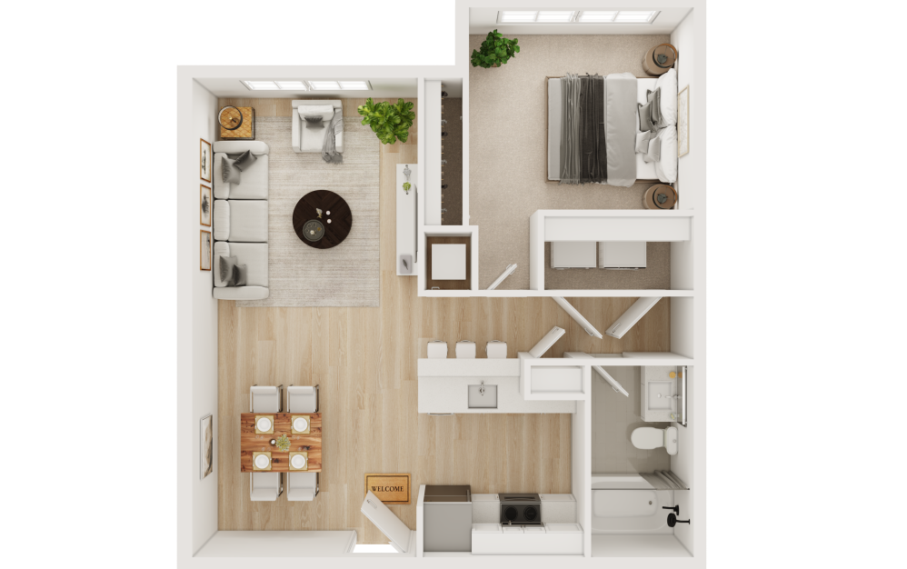 A2 - 1 bedroom floorplan layout with 1 bathroom and 749 square feet