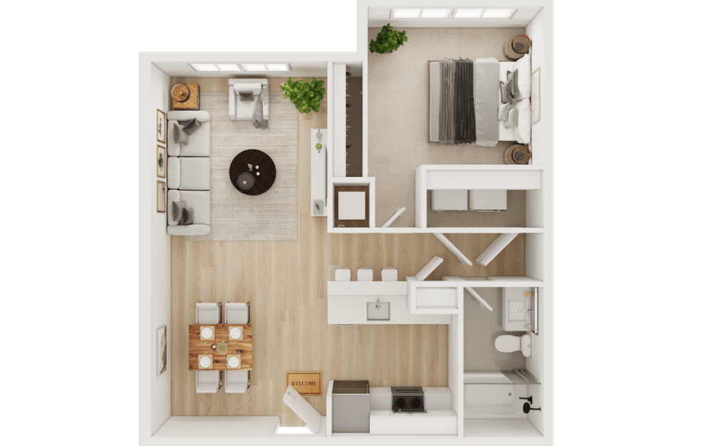 A2 - 1 bedroom floor plan layout with 1 bathroom and 749 square feet A2 - 1 bedroom floor plan layout with 1 bathroom and 749 square feet