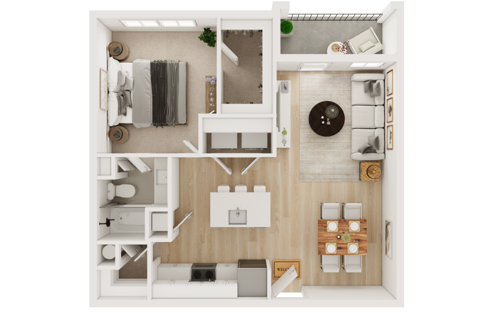 A4 - 1 bedroom floorplan layout with 1 bathroom and 794 square feet