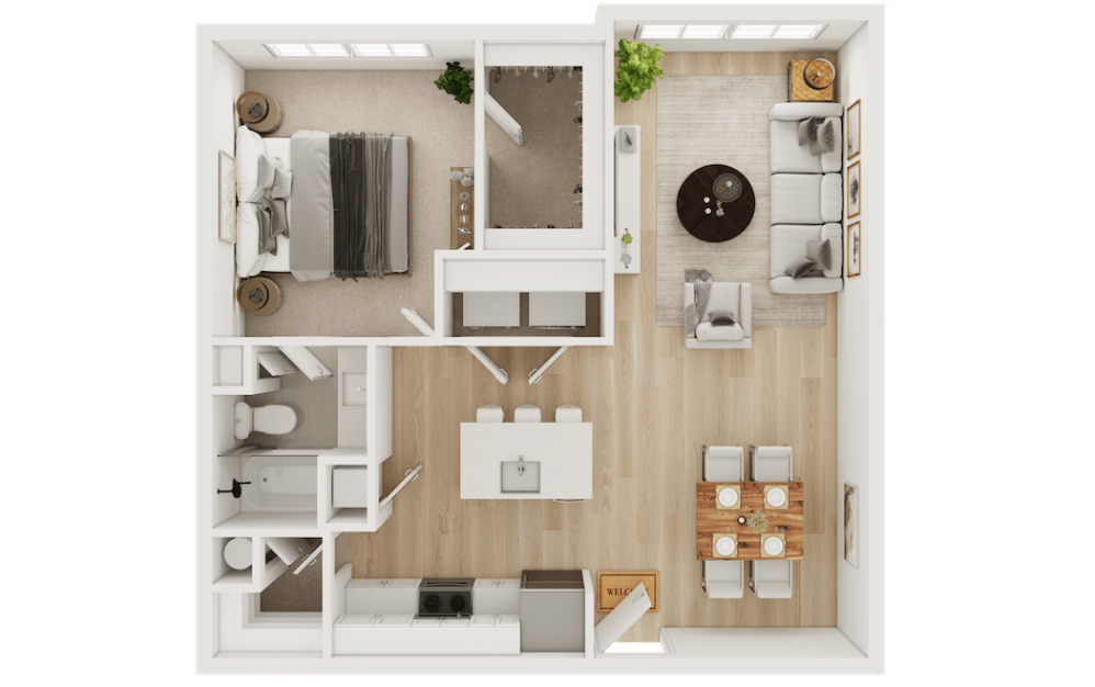 A5 - 1 bedroom floor plan layout with 1 bathroom and 859 square feet