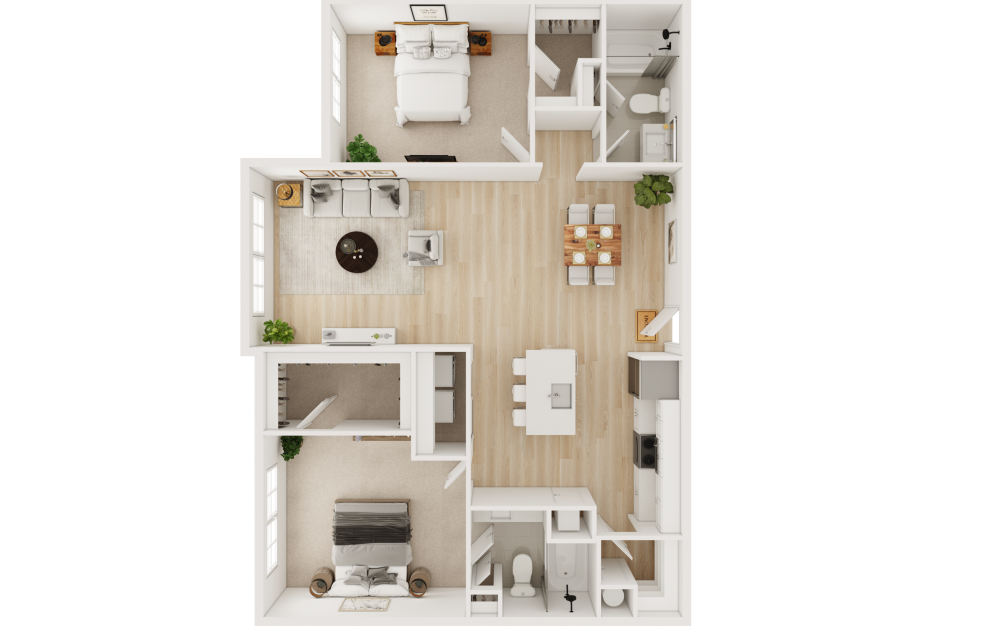 B4 - 2 bedroom floorplan layout with 2 bathrooms and 1132 square feet